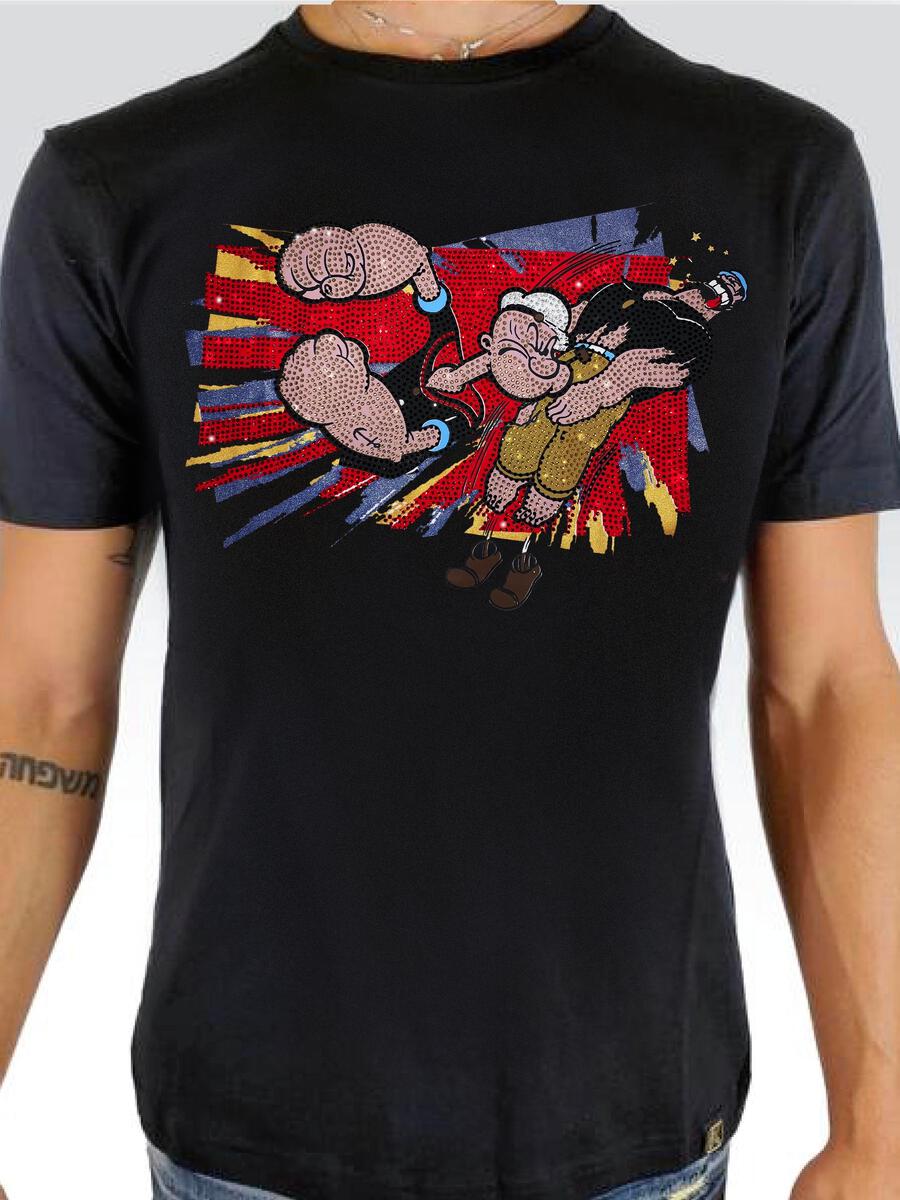deKryptic x Popeye® K.O Rhinestoned Black T-Shirt | Casa de Caps